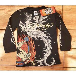Ed Hardy Shirt Boys Size 2/3‎ Long Sleeve Black Christian Audigier Y2k NWT